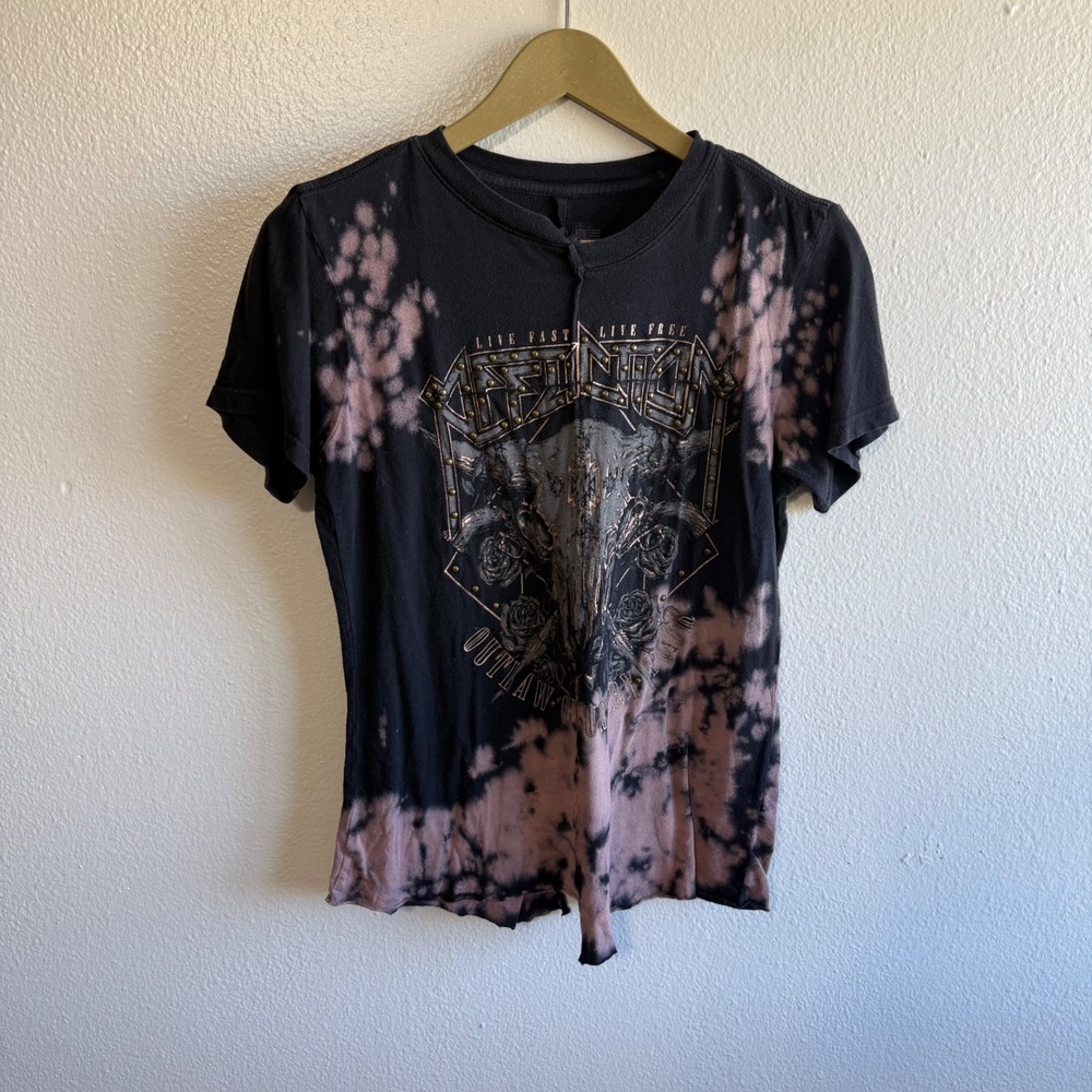 Affliction Size Small Black Pink Tie Dye Graphic Shirt Western Punk Grunge